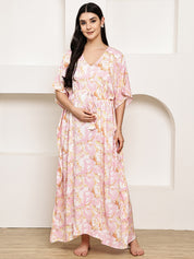 Pink Abstract Rayon Maternity Kaftan