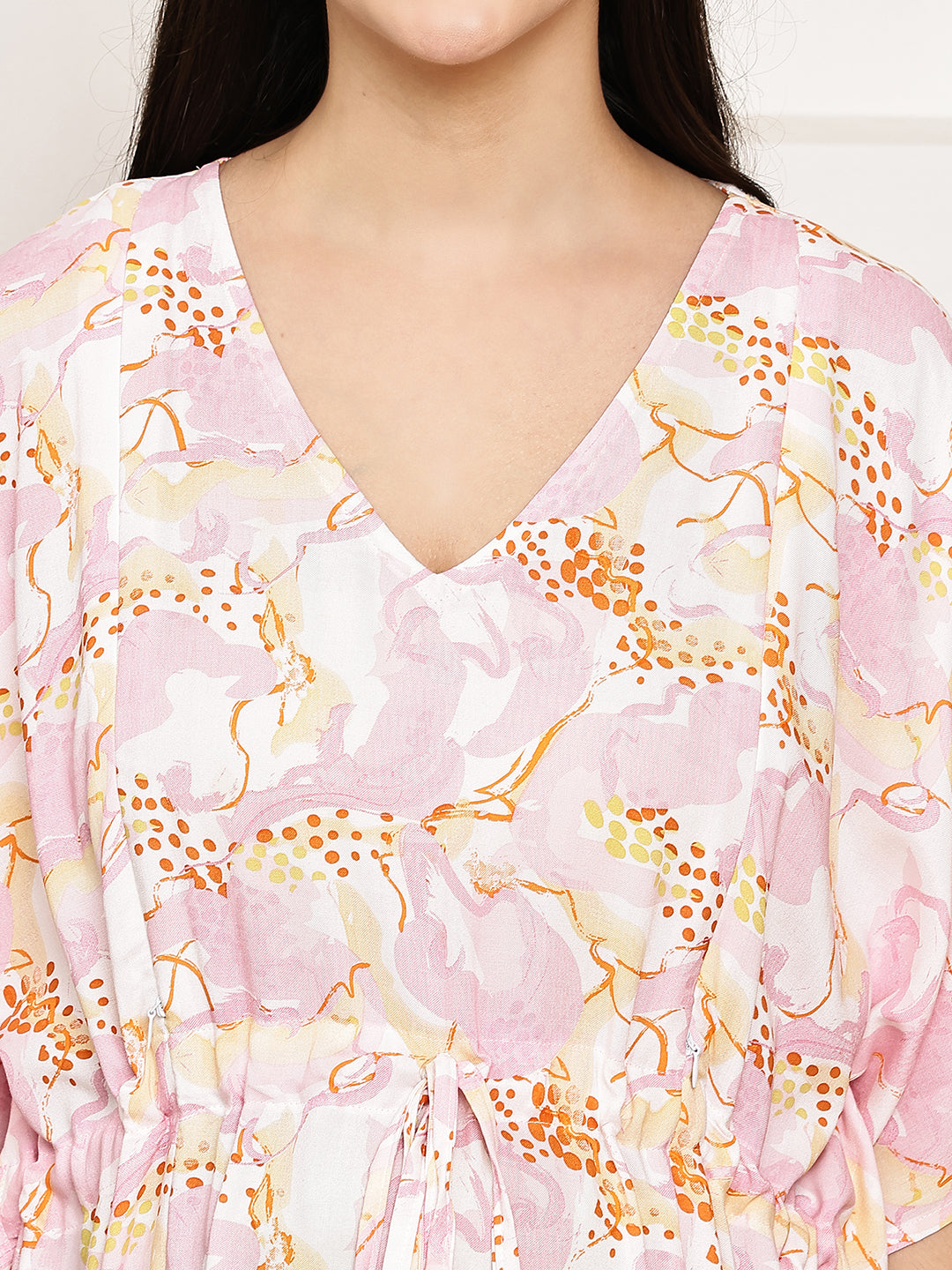 Pink Abstract Rayon Maternity Kaftan