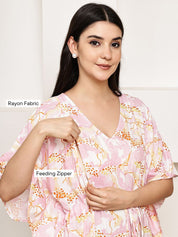 Pink Abstract Rayon Maternity Kaftan