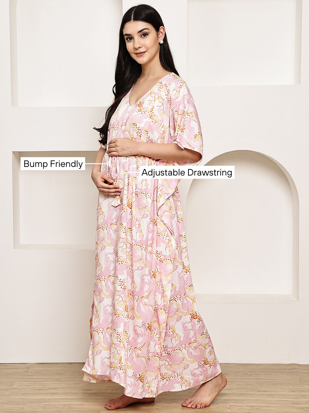 Pink Abstract Rayon Maternity Kaftan