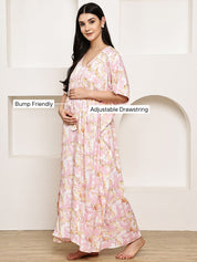 Pink Abstract Rayon Maternity Kaftan