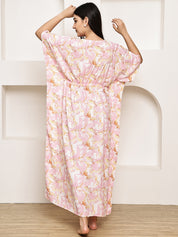 Pink Abstract Rayon Maternity Kaftan