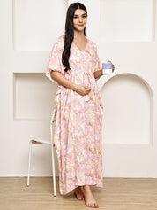 Pink Abstract Rayon Maternity Kaftan
