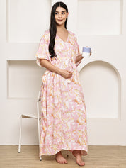 Pink Abstract Rayon Maternity Kaftan