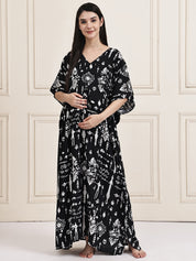 Black Abstract Rayon Maternity Kaftan