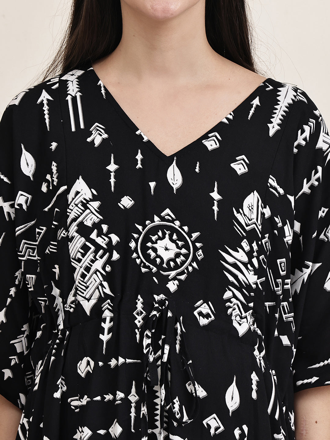 Black Abstract Rayon Maternity Kaftan