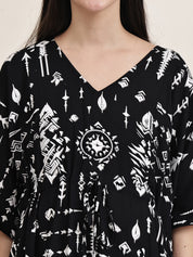 Black Abstract Rayon Maternity Kaftan