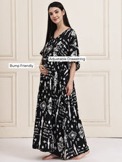 Black Abstract Rayon Maternity Kaftan