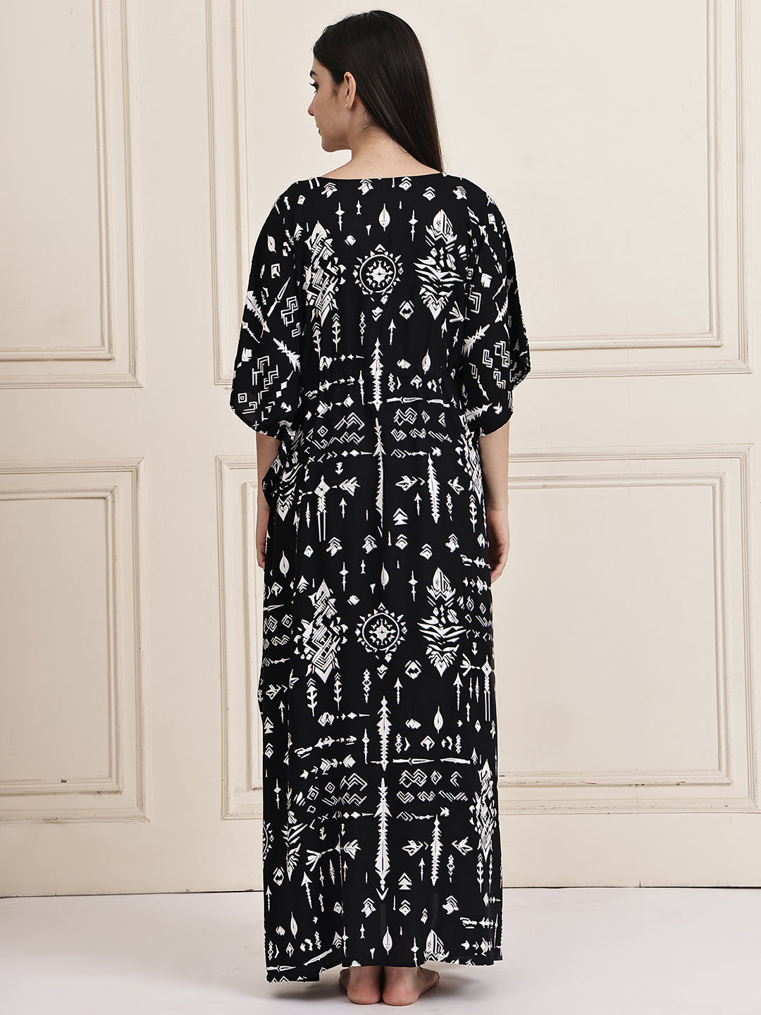 Black Abstract Rayon Maternity Kaftan