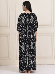 Black Abstract Rayon Maternity Kaftan