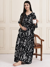 Black Abstract Rayon Maternity Kaftan