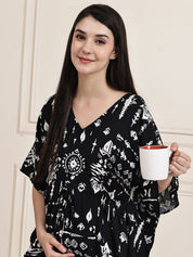 Black Abstract Rayon Maternity Kaftan