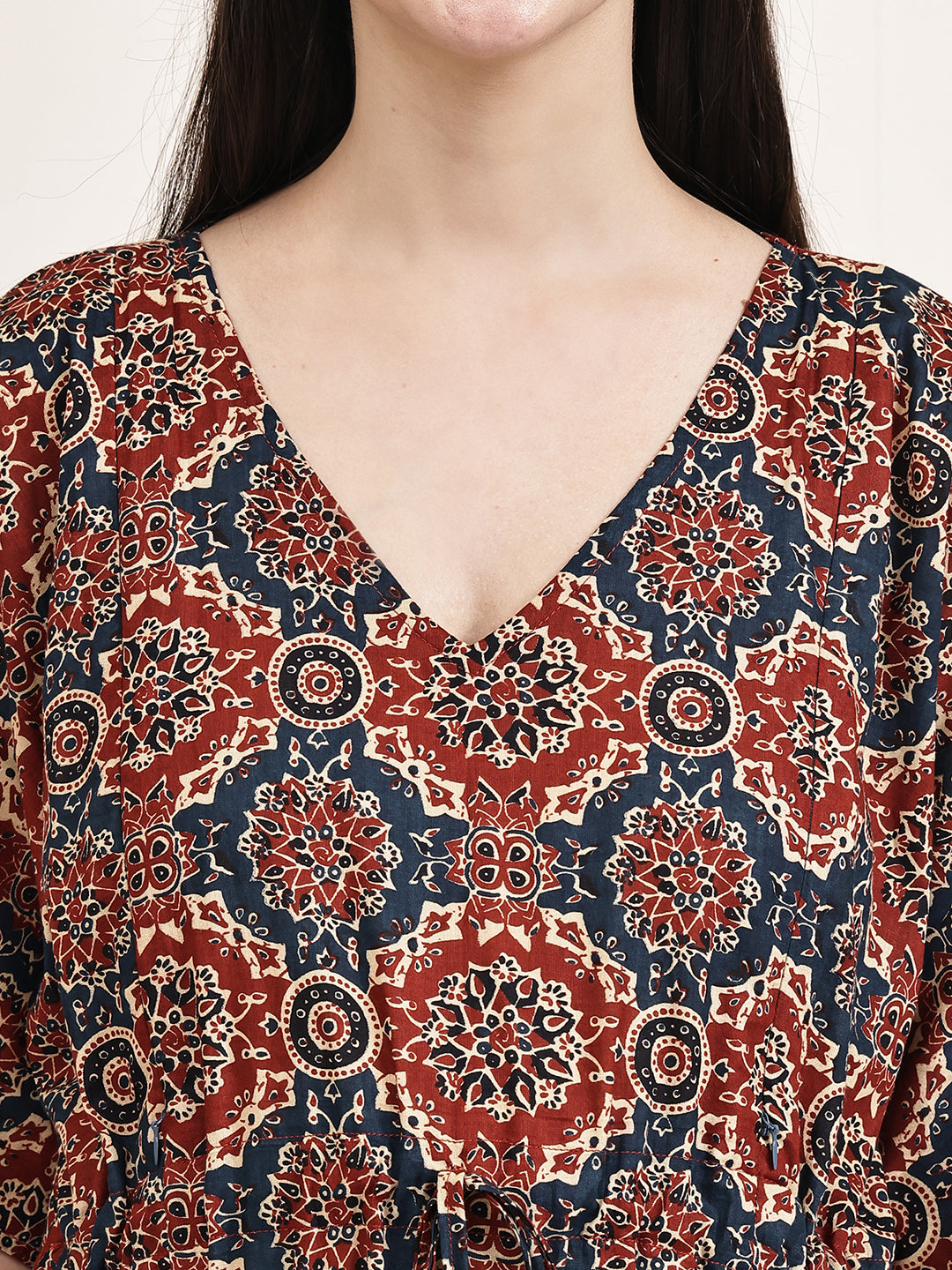 Brown Block Print Cotton Maternity Kaftan