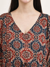 Brown Block Print Cotton Maternity Kaftan
