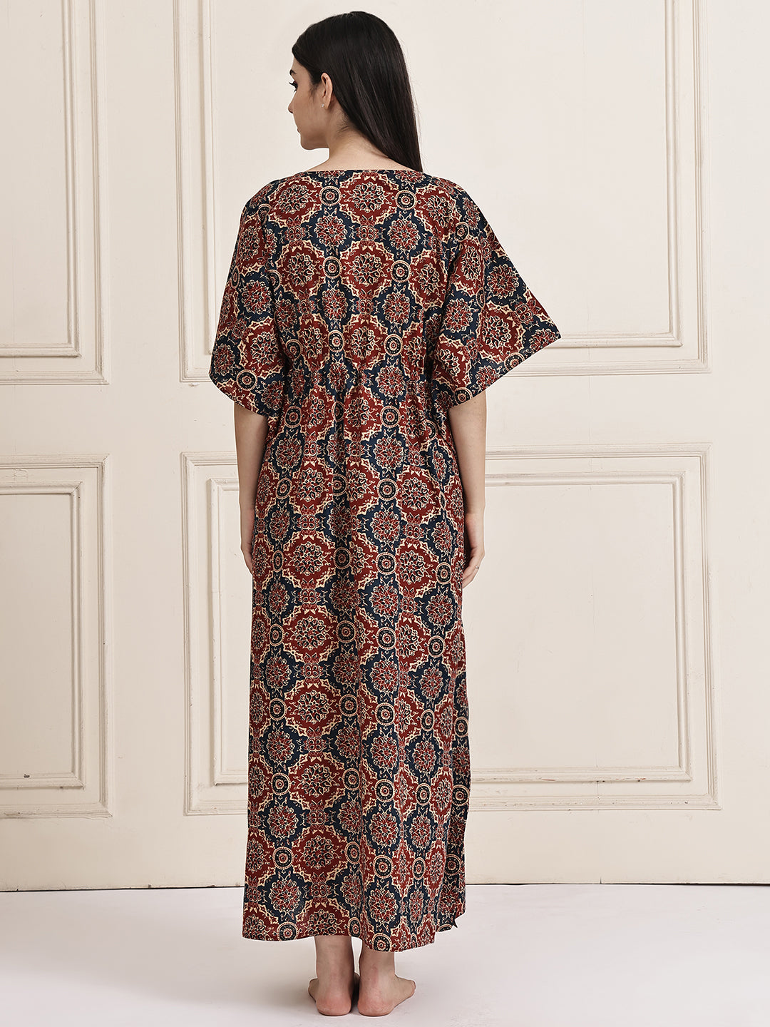 Brown Block Print Cotton Maternity Kaftan