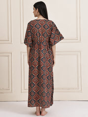 Brown Block Print Cotton Maternity Kaftan