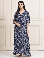 Navy Blue Geometric Print Rayon Maternity Kaftan