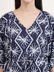 Navy Blue Geometric Print Rayon Maternity Kaftan