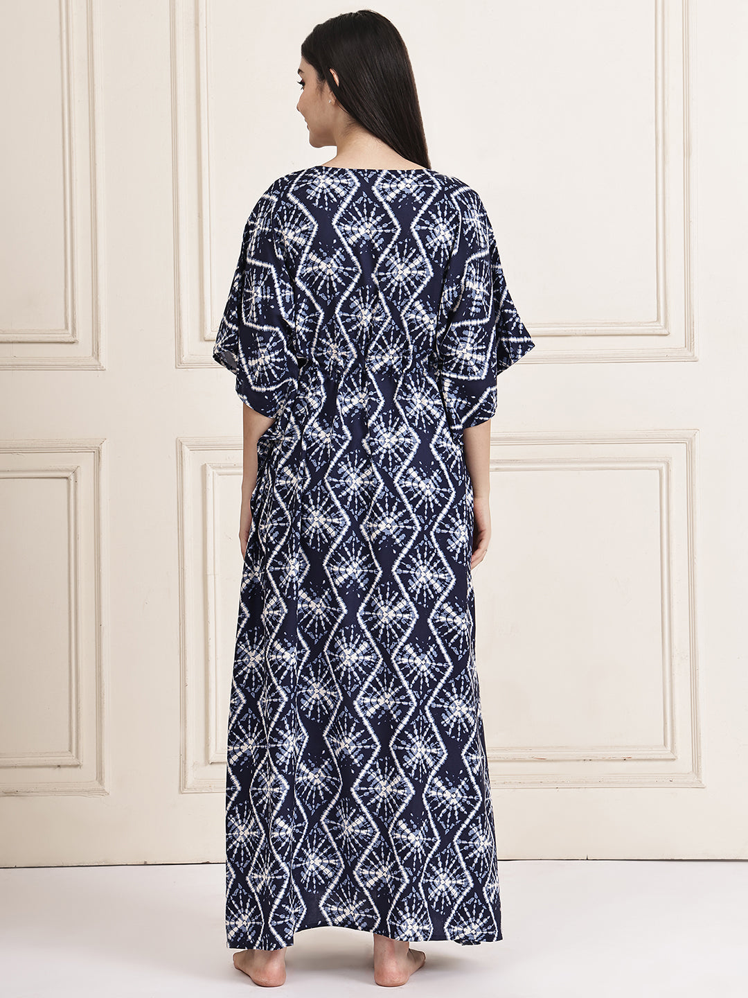 Navy Blue Geometric Print Rayon Maternity Kaftan