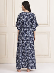 Navy Blue Geometric Print Rayon Maternity Kaftan