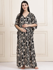 Black Geometric Print Rayon Maternity Kaftan