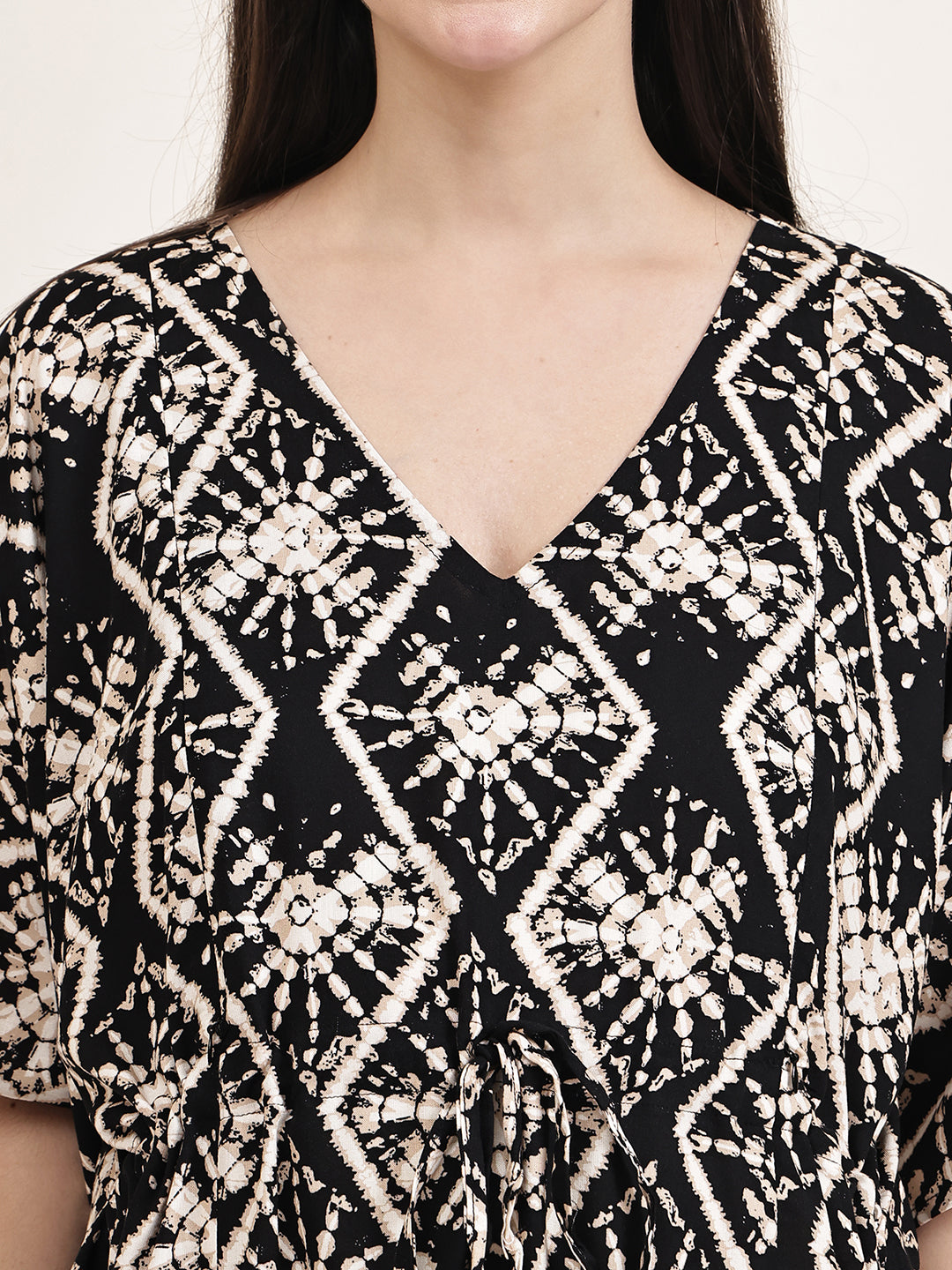 Black Geometric Print Rayon Maternity Kaftan