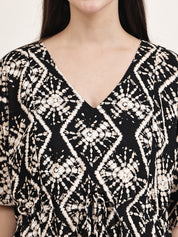 Black Geometric Print Rayon Maternity Kaftan