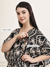 Black Geometric Print Rayon Maternity Kaftan
