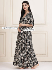 Black Geometric Print Rayon Maternity Kaftan