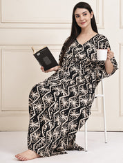 Black Geometric Print Rayon Maternity Kaftan