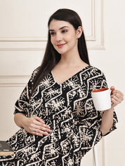 Black Geometric Print Rayon Maternity Kaftan