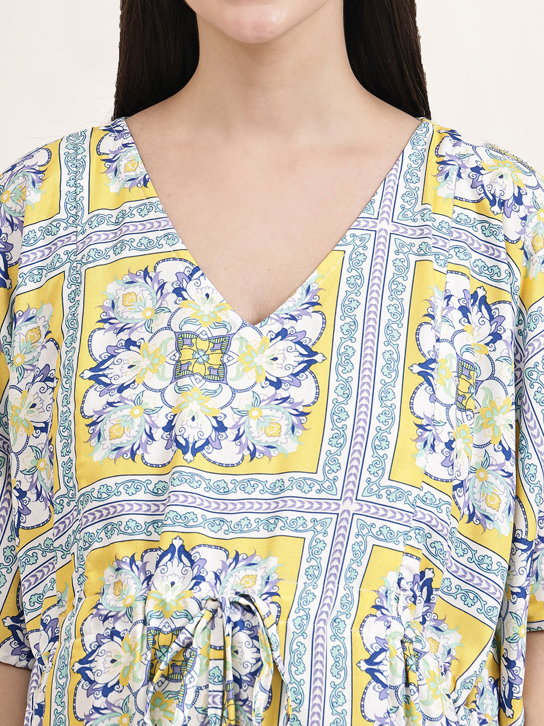 Yellow Floral Rayon Maternity Kaftan