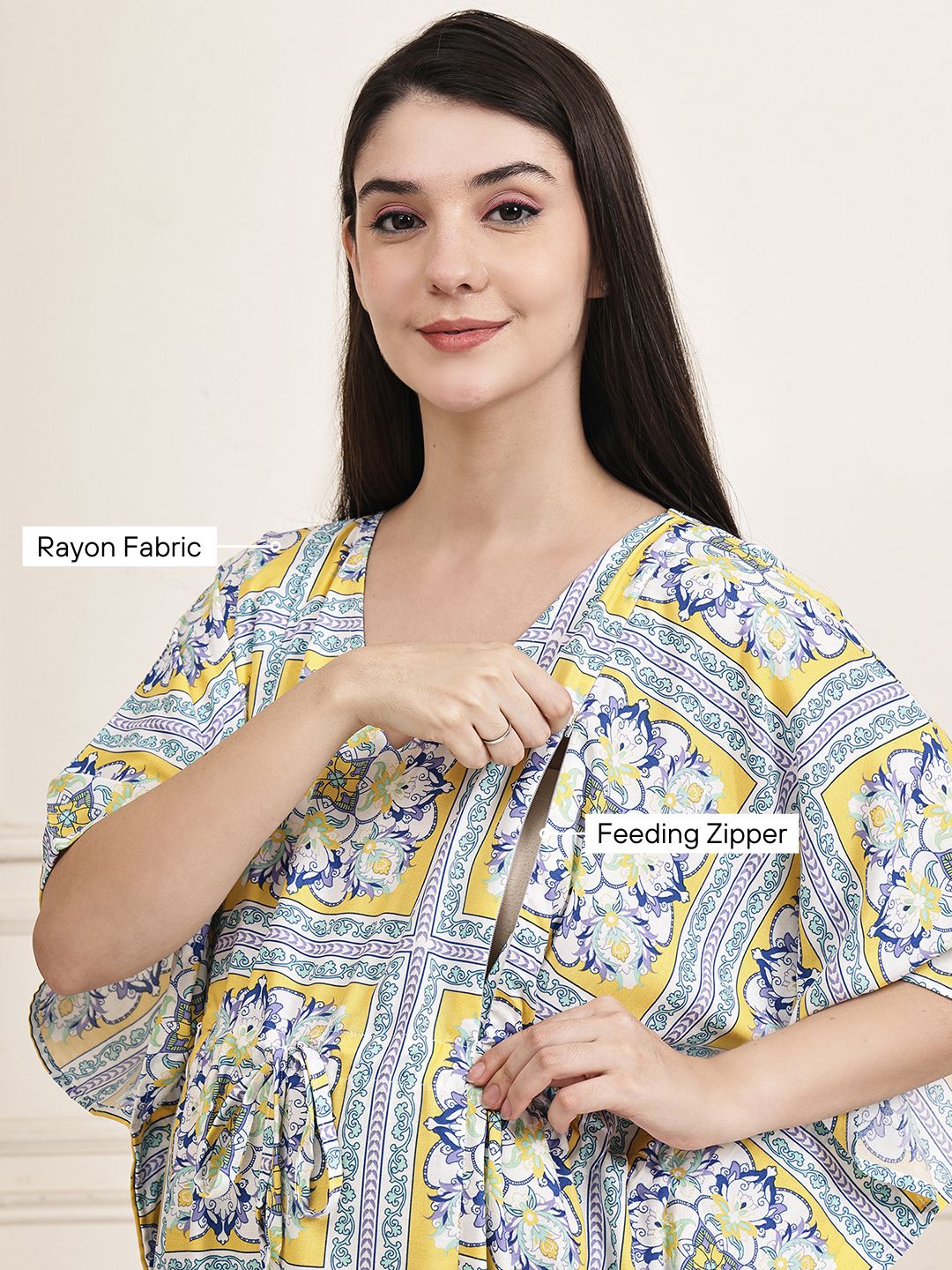 Yellow Floral Rayon Maternity Kaftan