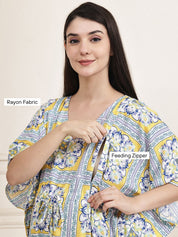 Yellow Floral Rayon Maternity Kaftan