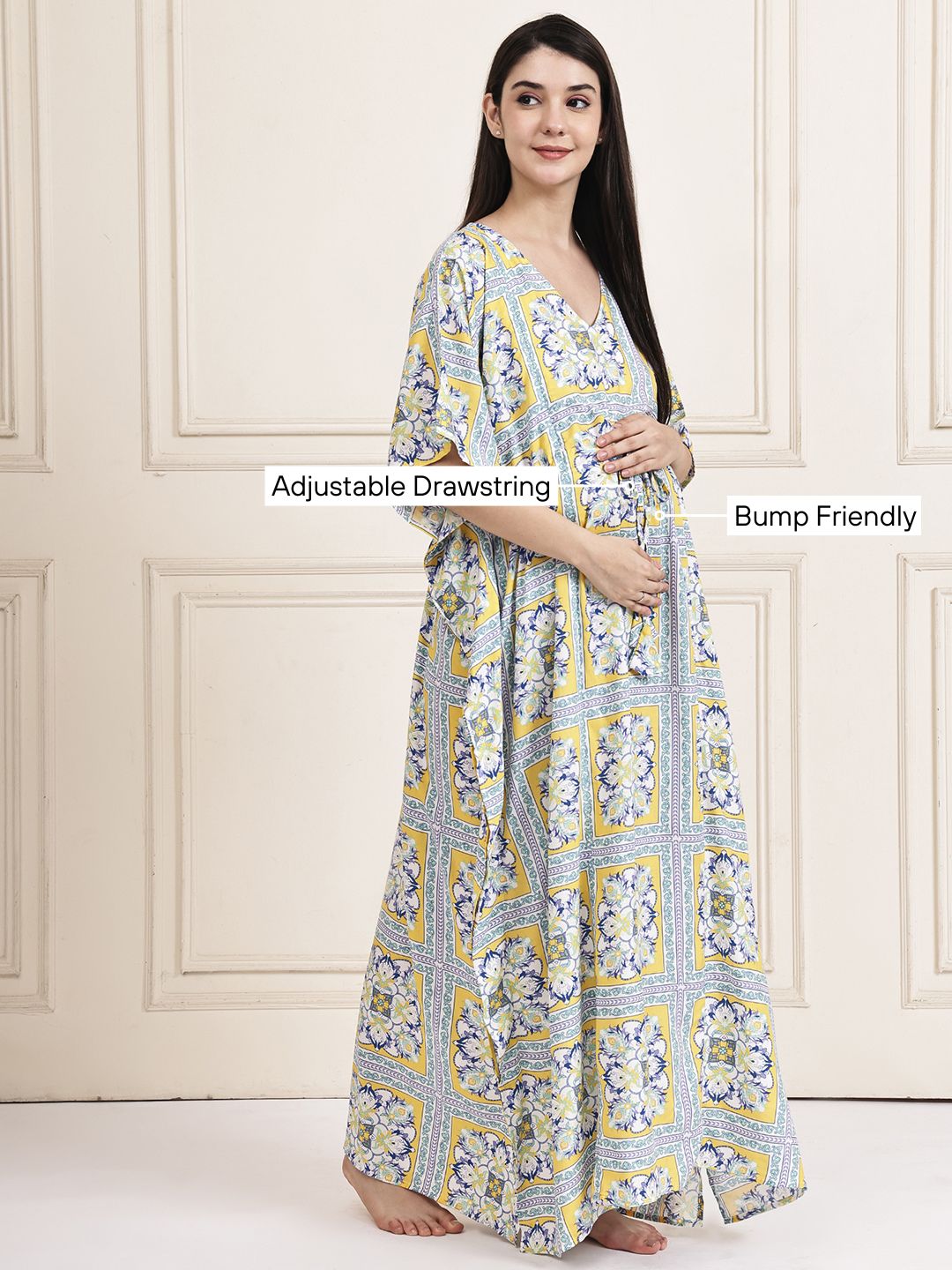 Yellow Floral Rayon Maternity Kaftan