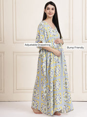 Yellow Floral Rayon Maternity Kaftan