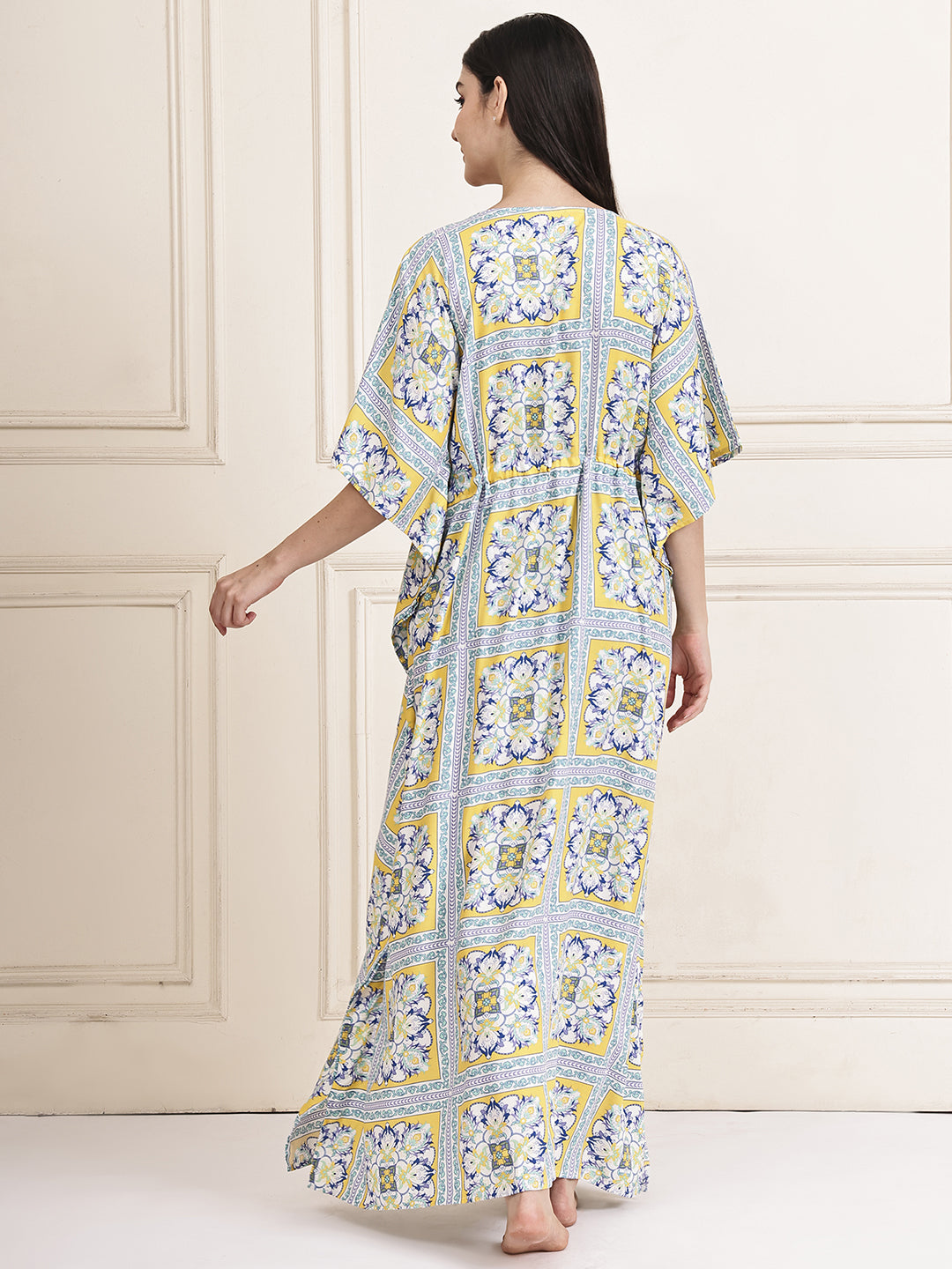 Yellow Floral Rayon Maternity Kaftan