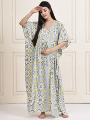 Yellow Floral Rayon Maternity Kaftan