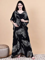 Black Abstract Rayon Maternity Kaftan