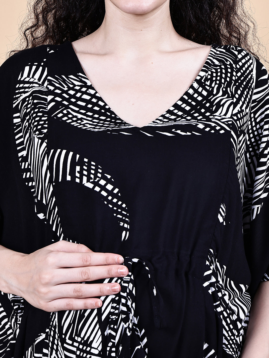 Black Abstract Rayon Maternity Kaftan