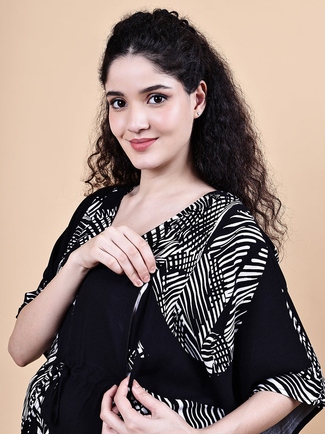 Black Abstract Rayon Maternity Kaftan