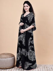 Black Abstract Rayon Maternity Kaftan