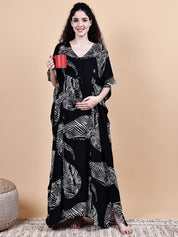 Black Abstract Rayon Maternity Kaftan