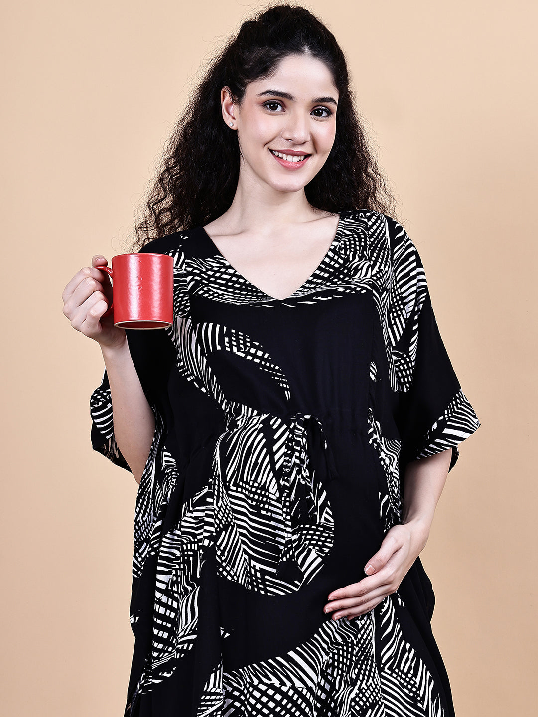 Black Abstract Rayon Maternity Kaftan