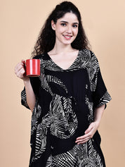 Black Abstract Rayon Maternity Kaftan