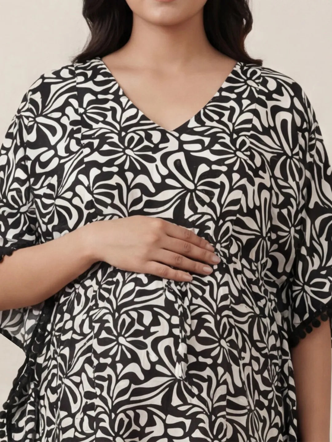 Black Abstract Rayon Maternity Kaftan