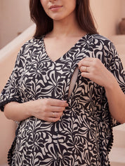 Black Abstract Rayon Maternity Kaftan