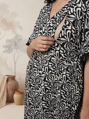 Black Abstract Rayon Maternity Kaftan