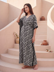 Black Abstract Rayon Maternity Kaftan