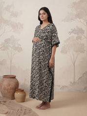 Black Abstract Rayon Maternity Kaftan